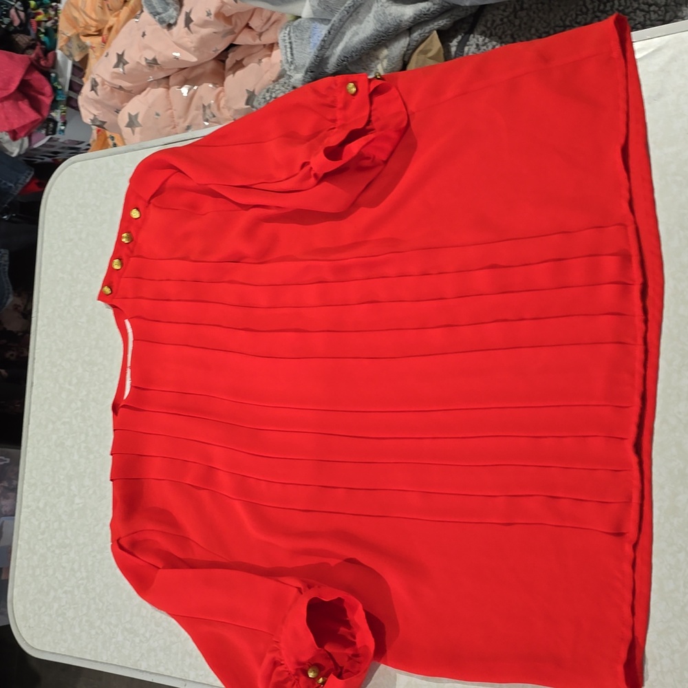 Elegant Redish‎ Orange Blouse with Gold Button Detail Size 14 - Picture 8 of 13